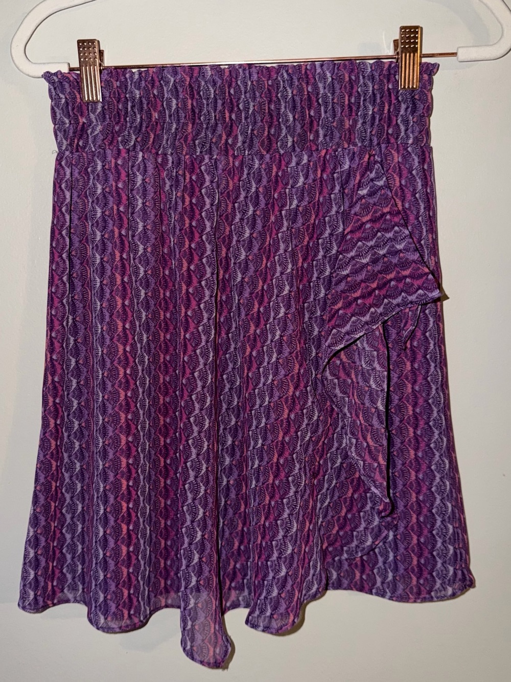 MISA Los Angeles Purple Pink Printed Ruffle Mini Skirt XS NWT